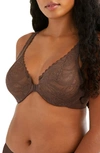 Glamorise Wonderwire Lacy Front Closure Bra In Mocha