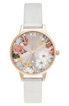 OLIVIA BURTON FLORAL SHIMMER FAUX LEATHER STRAP WATCH, 30MM,OB16BF29