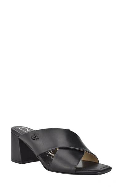 Calvin Klein Isha Slide Sandal In Black Leather