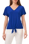 Chaus V-neck Tie Front Top In Goddess Blue