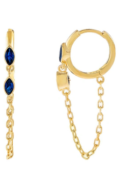 Adinas Jewels Cubic Zirconia Evil Eye Chain Drop Huggie Hoop Earrings In Blue