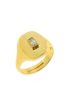Adinas Jewels Cubic Zircnia Baguette Signet Ring In Gold/white