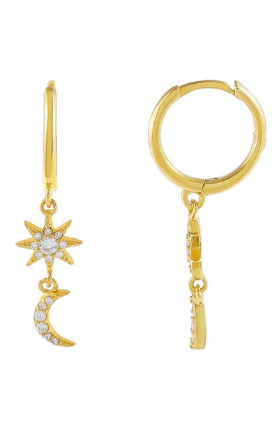 Adinas Jewels Single Celestial Drop Huggie Hoop Earring In Gold