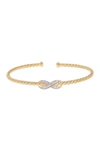Meshmerise Sterling Silver 18k Rose Gold Vermeil Cz Infinity Twisted Cuff Bracelet In Yellow