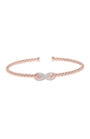 Meshmerise Sterling Silver 18k Rose Gold Vermeil Cz Infinity Twisted Cuff Bracelet In Rose