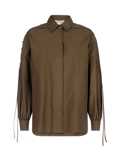 Max Mara Osteo Laaces-detail Cotton Shirt In Brown