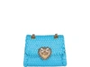 Dolce & Gabbana Small Devotion Shoulder Bag In Woven Nappa Leather In Turquoise