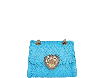 Dolce & Gabbana Small Devotion Shoulder Bag In Woven Nappa Leather In Turquoise