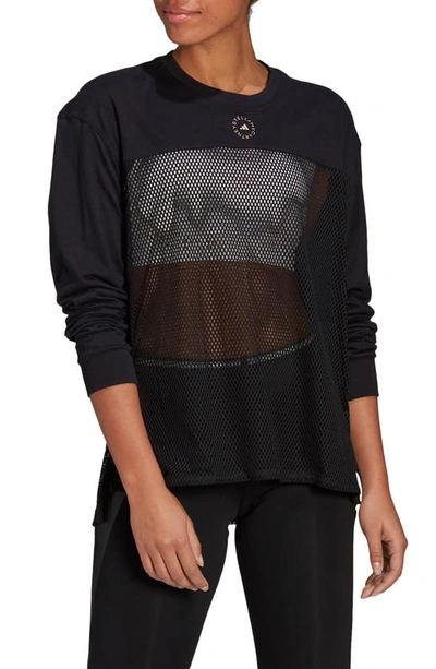 Adidas By Stella Mccartney Long Sleeve Mesh Panel Top In Black