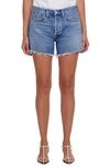 Agolde Parker Distressed High Waist Organic Cotton Denim Shorts In Skywave
