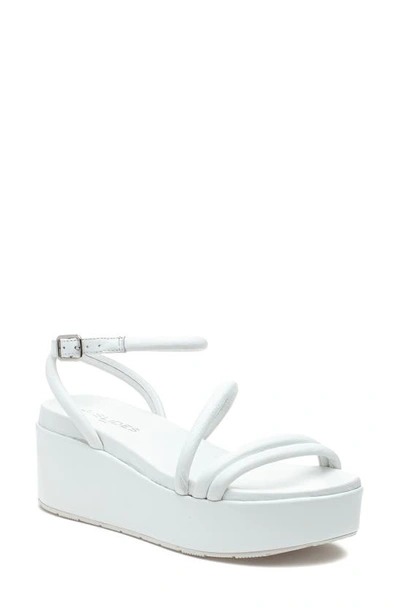 Jslides Quilt Platform Wedge Sandal In White Leather