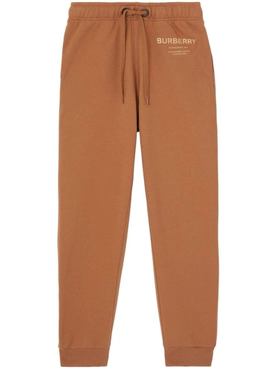 Burberry Horseferry Cotton Jersey Sweatpants In Brown,orange