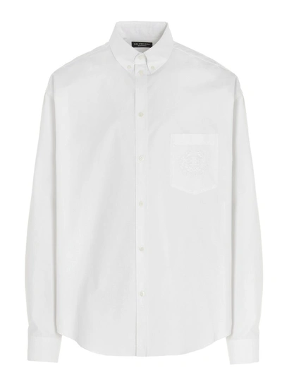 Balenciaga Logo Embroidery Shirt In White