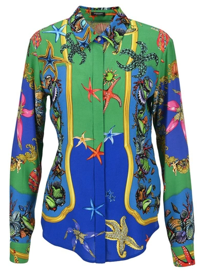 Versace Shirt In Marine Patterned Silk In Green
