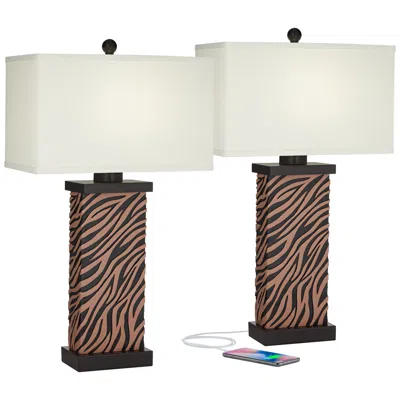 360 Lighting 26 7/8" High Zebra Pattern Usb Table Lamps Set Of 2