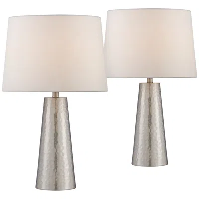 360 Lighting 26" Silver Leaf Hammered Cylinder Lamps Set Of 2