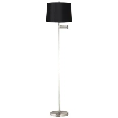 360 Lighting 60 1/2" Black Drum Brushed Nickel Swing Arm Floor Lamp