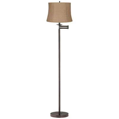360 Lighting 60 1/2" Natural Burlap And Bronze Swing Arm Floor Lamp