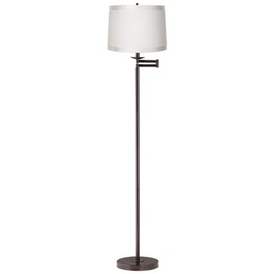360 Lighting 60 1/2" Off-white Drum Bronze Finish Swing Arm Floor Lamp