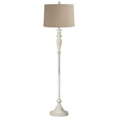 360 Lighting 60" High Linen Drum Vintage Chic Antique White Floor Lamp