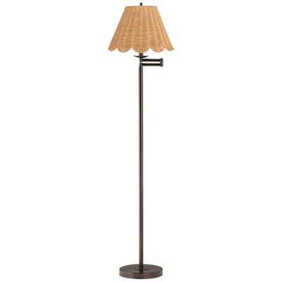 360 Lighting 60" High Natural Rattan And Bronze Swing Arm Floor Lamp