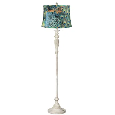 360 Lighting 60" Peacock Print Shade Antique White Floor Lamp