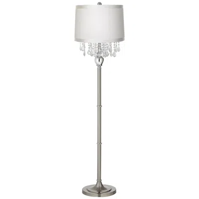 360 Lighting 62 1/2" Crystals Off-white Shade Satin Steel Floor Lamp