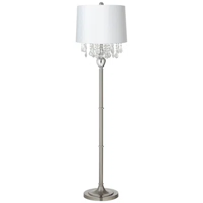 360 Lighting 62 1/2" Crystals White Shade Brushed Nickel Floor Lamp