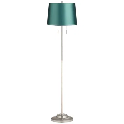 360 Lighting Abba 65" High Brushed Steel Soft Teal Shade Floor Lamp