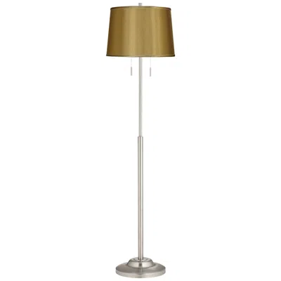 360 Lighting Abba 65"h Brushed Steel Sydnee Gold Shade Twin Pull Chain Floor Lamp
