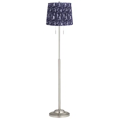 360 Lighting Abba 65"h Brushed Steel W/ Deep Blue Shade Twin Pull Chain Floor Lamp
