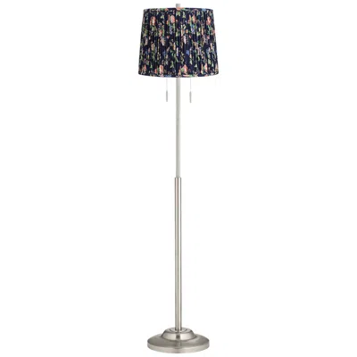 360 Lighting Abba 65"h Brushed Steel W/ Navy Blue Shade Twin Pull Chain Floor Lamp