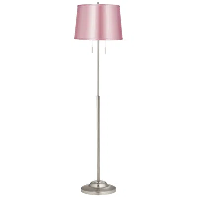 360 Lighting Abba 65"h Brushed Steel W/ Pale Pink Shade Twin Pull Chain Floor Lamp