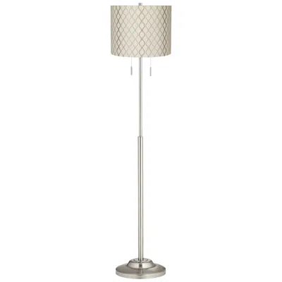 360 Lighting Abba 66" Embroidered Hourglass Shade Nickel Floor Lamp