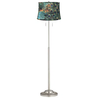 360 Lighting Abba 66" High Peacock Print Twin Pull Chain Floor Lamp
