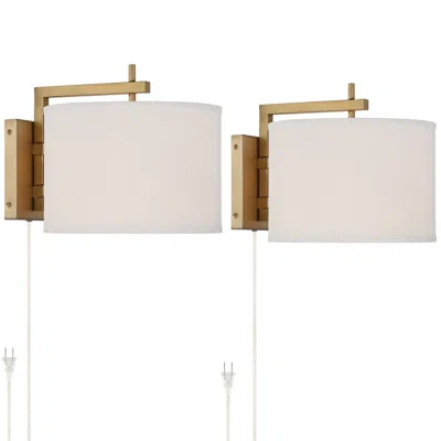 360 Lighting Adair 12" Brass Plug-in Wall Lamps Set With Smart Sockets