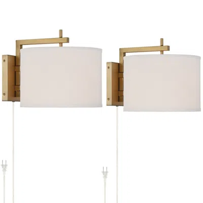 360 Lighting Adair 12" High Warm Brass Plug-in Wall Lamps Set Of 2