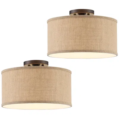360 Lighting Adams Burlap Drum Shade Ceiling Lights Set Of 2