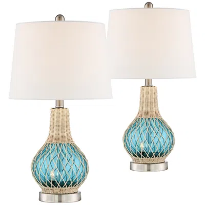 360 Lighting Alana 22 3/4" Blue Glass Led Night Light Lamps Set Of 2