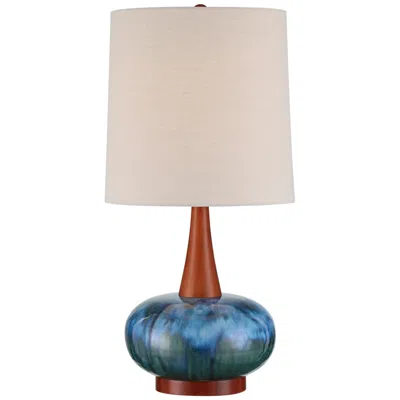 360 Lighting Andi 25" Modern Wood And Blue Ceramic Table Lamp