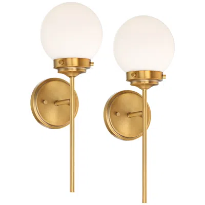 360 Lighting Ayva 18" High Brass And White Glass Wall Sconce Set Of 2