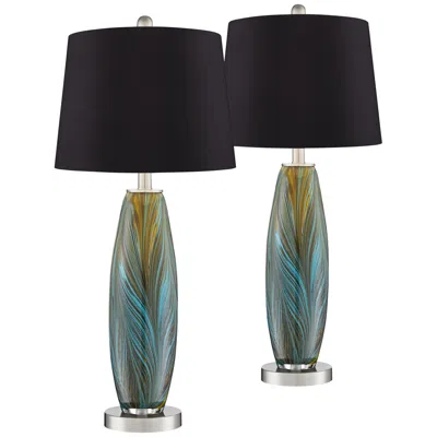 360 Lighting Azure 26 3/4" Black Shade Art Glass Table Lamps Set Of 2