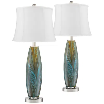 360 Lighting Azure 29 1/2" Art Glass White Shade Table Lamps Set Of 2