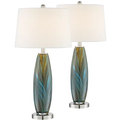 360 Lighting Azure 29 1/2" Blue Art Glass Table Lamps Set Of 2