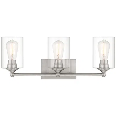 360 Lighting Bellings 24" Nickel And Clear Glass 3-light Bath Light In Silver