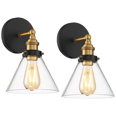 360 Lighting Burke 10 3/4" Black And Glass Led Bulb Sconces Set Of 2