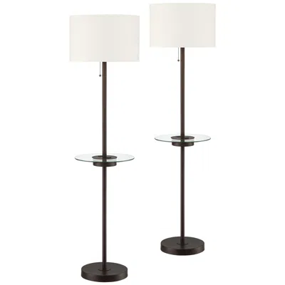 360 Lighting Caper 60 1/2" Bronze Tray Table Usb Floor Lamps Set Of 2