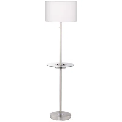 360 Lighting Caper 60 1/2" Nickel Tray Table Usb And Outlet Floor Lamp