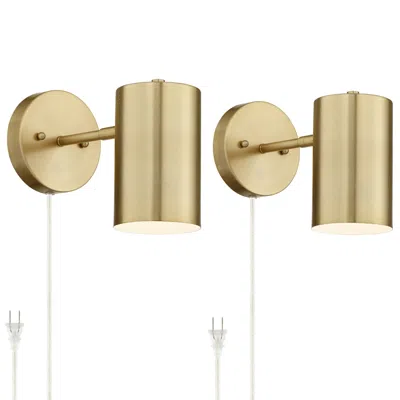360 Lighting Carla 7" Brass Plug-in Wall Lamps Set With Smart Sockets