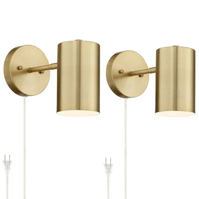 360 Lighting Carla Brushed Brass Down-light Plug-in Wall Lamps Set Of 2